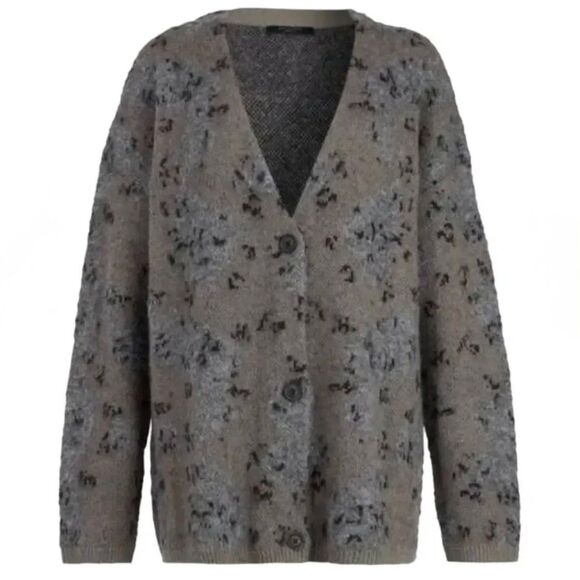 ALLSAINTS Women's Sz SMALL Grey Black Patterned V-Neck Wool Blend Cardigan $228 - Picture 2 of 10